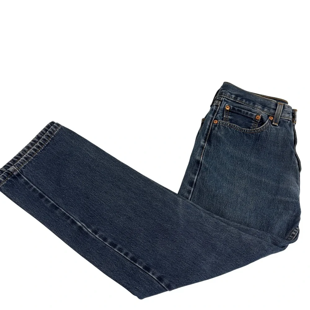 Levis 505 Regular Fit Dark Blue Jeans Mens 31x26 Straight Leg Shorter Inseam